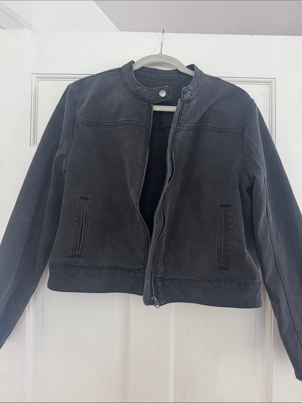 Sanctuary Women's Charcoal Jean Jacket with Snap Collar